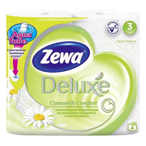 Туалетная бумага Zewa Deluxe Ромашка, 3 слоя, 4 рулона в Подруга